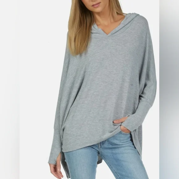 Michael LAUREN Gray Heather Hoodie Lightweight Pullover YOGA THUMB HOLES M/L - Picture 2 of 5